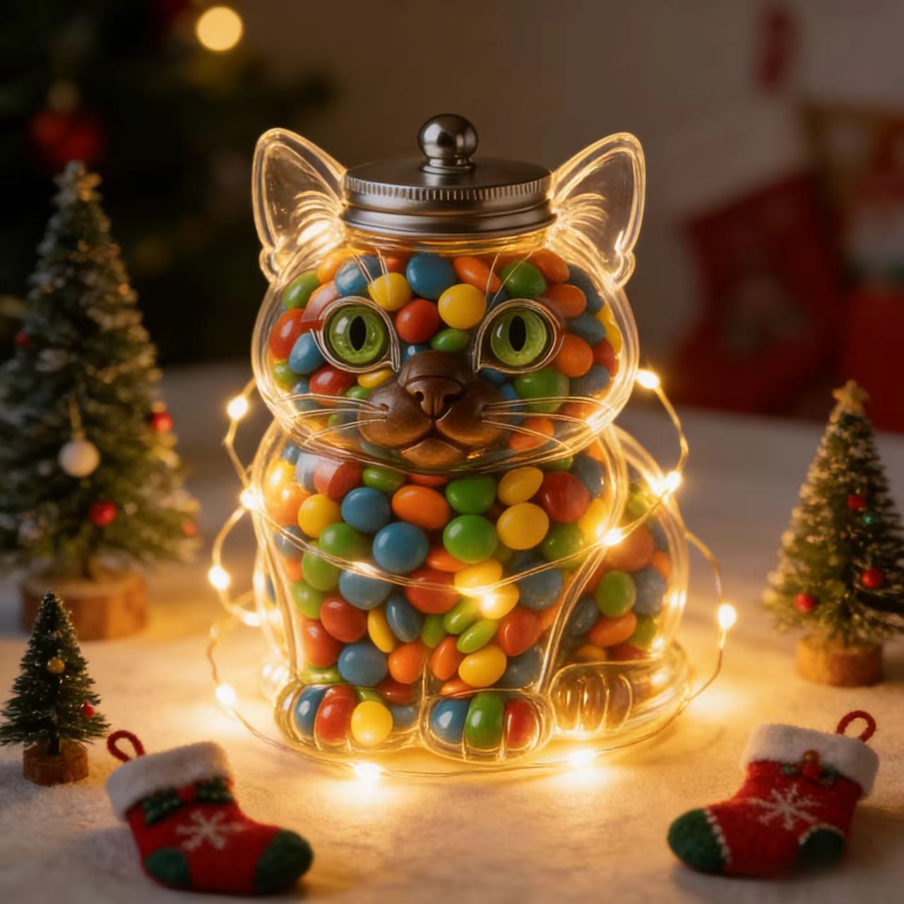 Food Storage Jar Glass - 可愛い猫型のガラス製キャンディジャー、気密蓋付き、食品グレードのガラス保存容器、スナック、ナッツ、コーヒー豆用、ヴィンテージキッチン向け