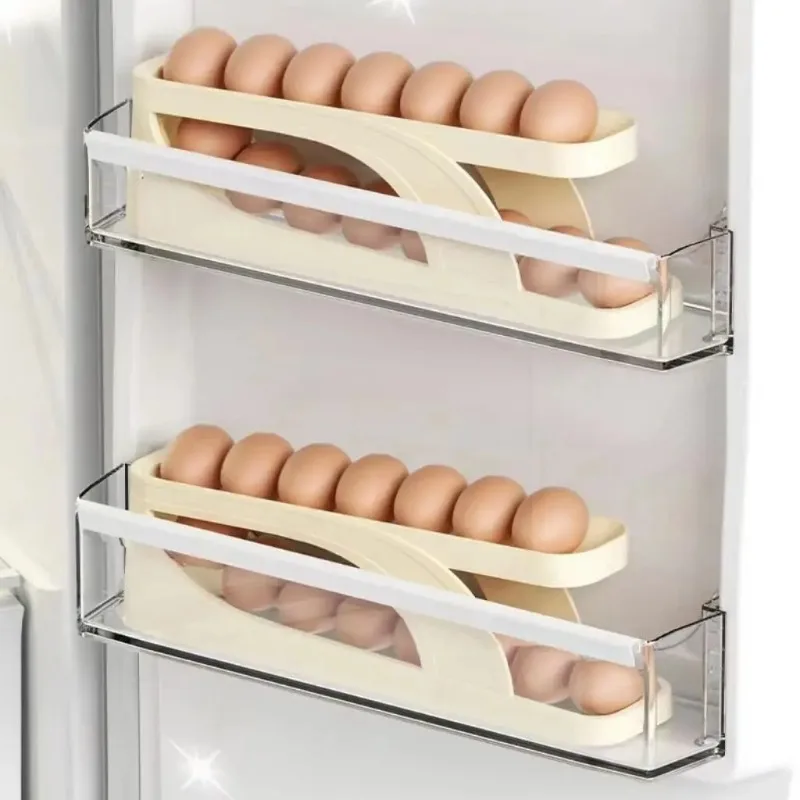 Egg Storage Holder - 冷蔵庫用エッグホルダーディスペンサー 新しい自動ローリング二層エッグディスペンサーは卵15個を収納 省スペース卵保管