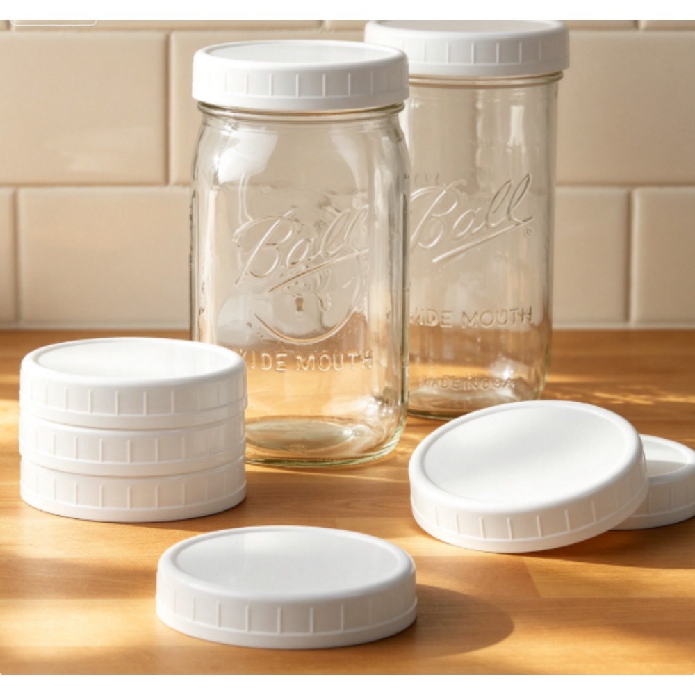 Food Storage Brands - (3個セット) メインステイズ 8個入り プラスチック製メイソンジャー蓋 - 広口、食品調理や冷凍保存用の再利用可能な広口ジャー蓋、全ブランドの広口メイソンジャーに対応