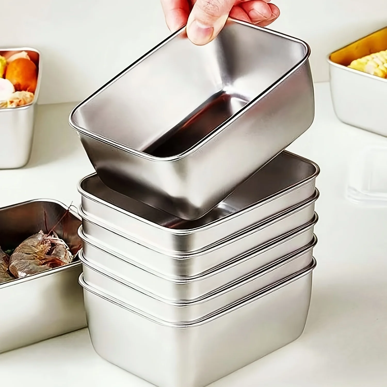 Food Storage Aluminum - ステンレス製食品保存容器セット（蓋付き）-漏れ防止、積み重ね可能、再利用可能、キャンプ、ピクニック、学校用