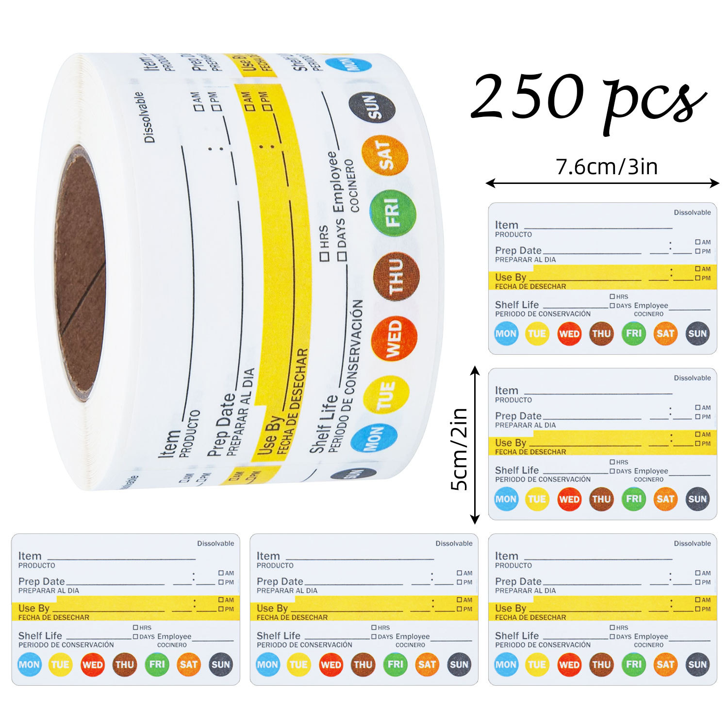 Food Storage Labels - 250 個/ロール食品日付ラベル防水食品準備ステッカーキッチン容器冷凍庫パントリージャー食品安全組織用