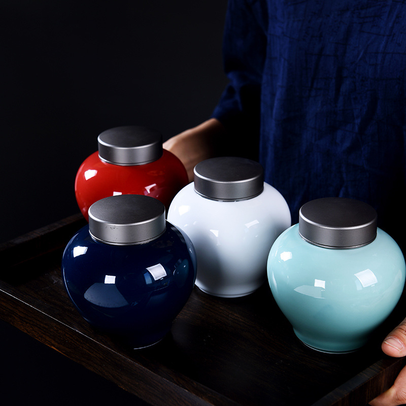 Food Storage Aluminum - 茶二重層アルミニウム合金保存瓶密封食品セラミックデスクトップ装飾装飾品