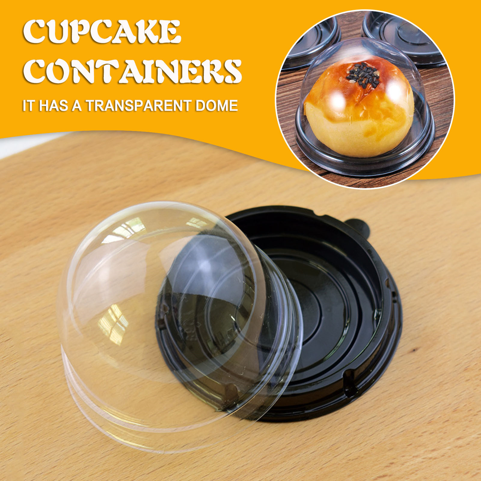 Egg Storage Holder - ケーキボックスコンテナホルダー丸型プラスチック透明ドーム50個入りベーキング包装カップケーキ月餅卵黄パフデザート収納