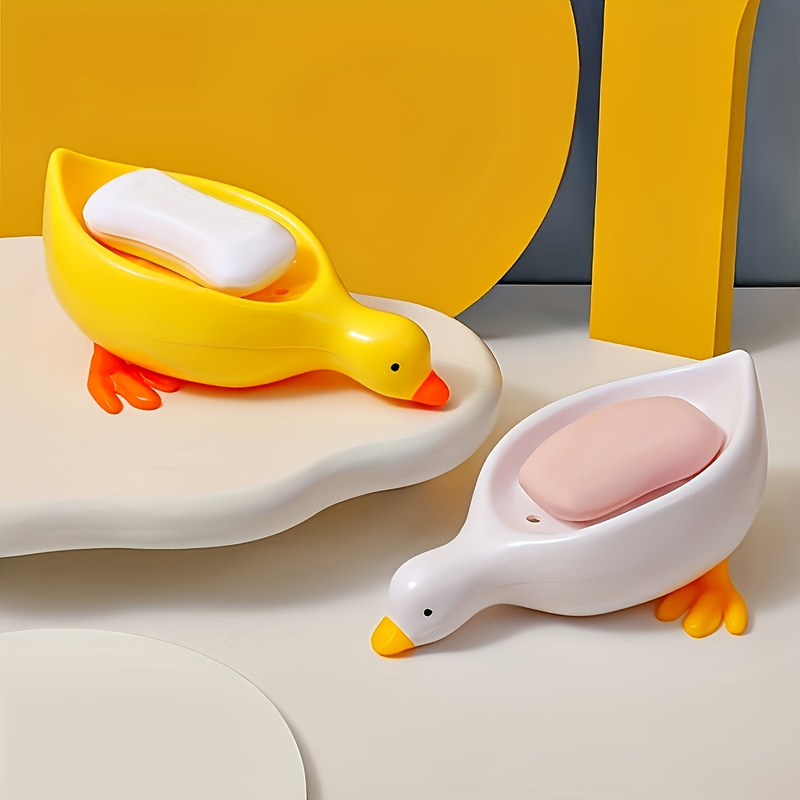 Food Storage Organiser - アヒル型ソープディッシュ-かわいい自動排水ソープホルダー、シャワー・バスルーム装飾用ラック、シンクカウンター用オーガナイザー、斬新なギフト