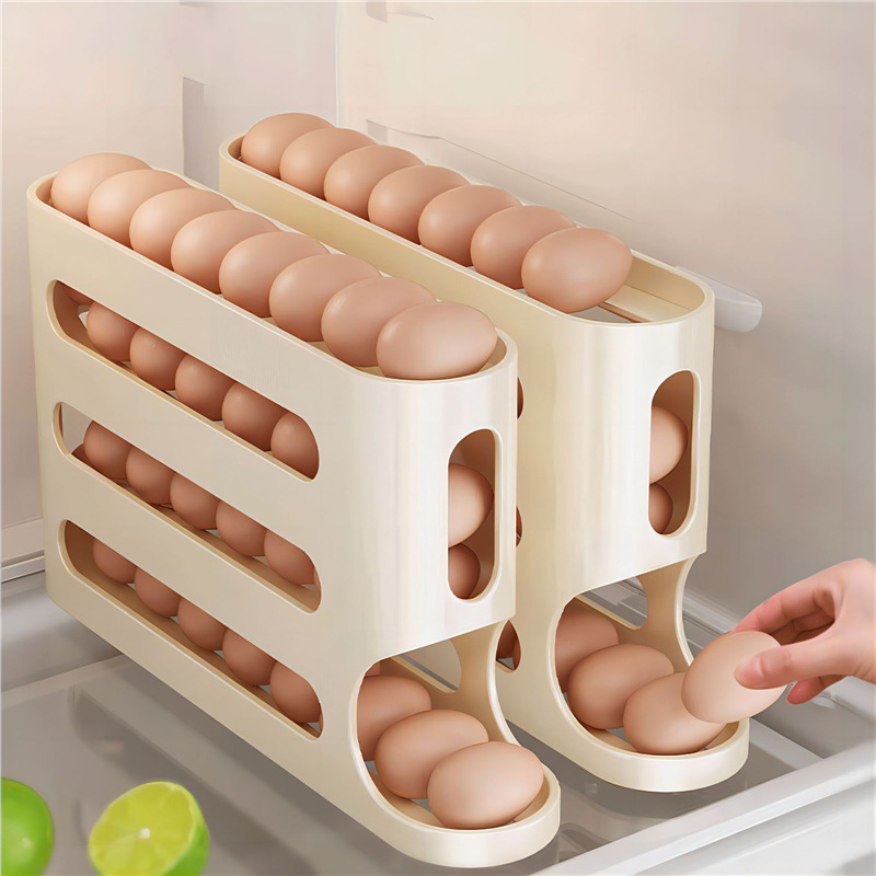 Egg Storage Holder - キッチンオーガナイザー 30個卵自動回転ホルダー 冷蔵庫収納ビン 卵回転ディスペンサー 収納トレイ 冷蔵庫/パントリー用