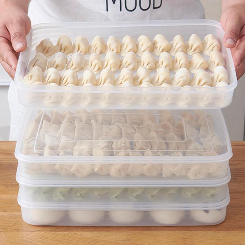 Food Storage Jars Plastic - 透明なキッチン収納ボックス 冷蔵庫オーガナイザー 食品グレードのプラスチック容器 トレイ 果物、野菜、肉、餃子用 C
