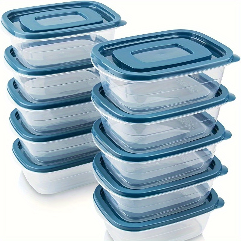 Food Storage Jars Plastic - 透明な積み重ね可能なプラスチック製食品保存容器6個セット、青い蓋と目盛り付き—再利用可能、食器洗い機対応