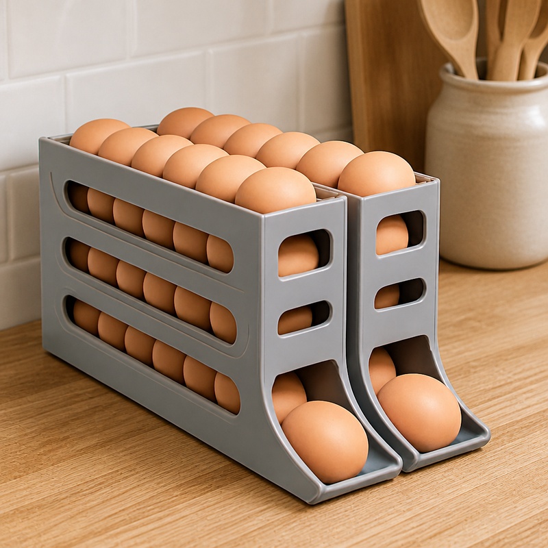 Egg Storage Holder - 冷蔵庫用4段自動回転式卵ホルダー