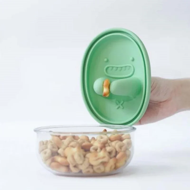 Food Storage Cabinet - ハンズフリースナックボックス、クラムなし、スナック収納ボックス、漫画柄クッキーボックス、食品グレードのシリコン製密閉防湿ボックス