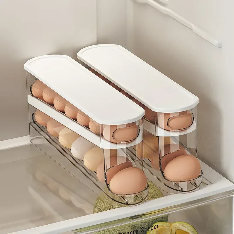 Egg Storage Holder - 二層式冷蔵庫卵収納ボックス自動回転卵ホルダーラックはしご型冷蔵庫卵ディスペンサー卵オーガナイザーホルダー