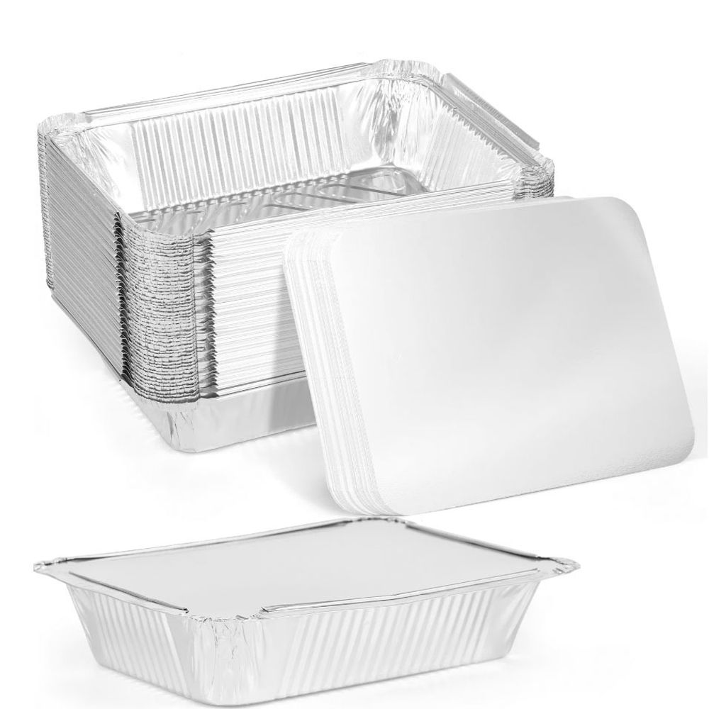 Food Storage Aluminum - 10 個新蓋付きアルミ箔トレイ正方形ノンスティック箔食品容器調理キッチンツール使い捨てバーベキューボウルベーキング