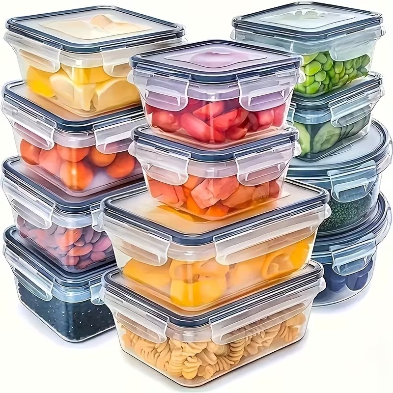 Food Storage With Colander - 4個セット 透明食品保存容器 スナップ蓋付き、果物、野菜、パスタ、乾物用、再利用可能