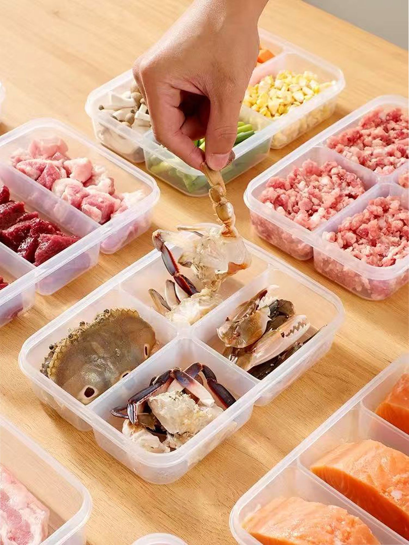 Food Storage Frozen - 冷蔵庫専用冷凍肉用冷凍庫収納ボックス、食品グレードの食品用仕分け収納ボックス、生姜、玉ねぎ、ニンニク用の蓋付き小型正方形ボックス、2個入り