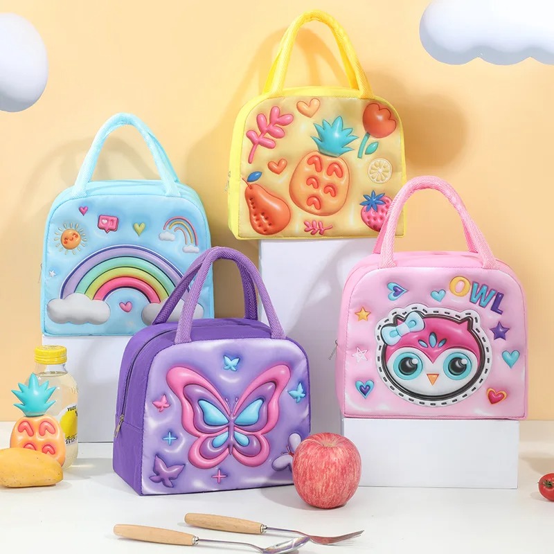 Food Storage Aluminum - 子供用ランチバッグ 3D漫画フード収納バッグ キッズ用 厚手アルミホイル製フレッシュアイスバッグ ランチ用フルーツ収納ボックス