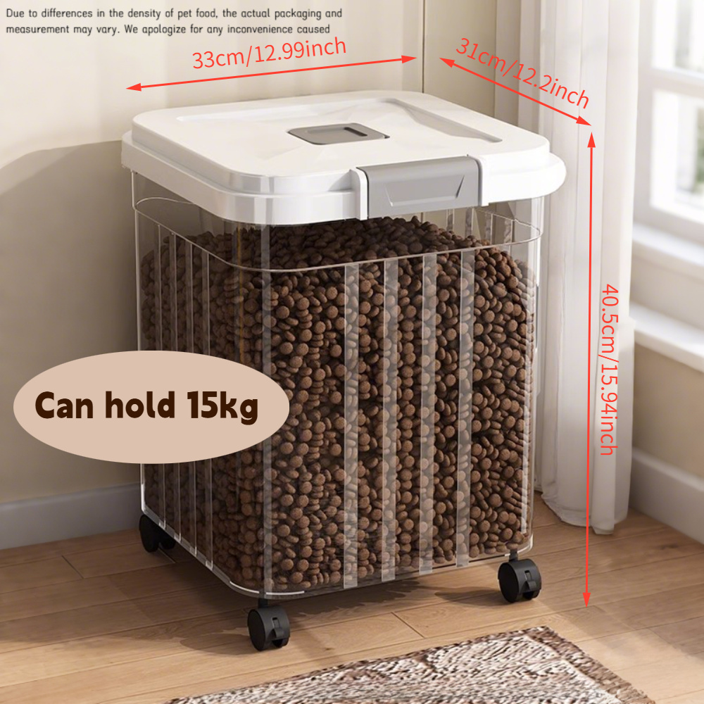 Food Storage Food Safety - 1 X 15kg 大容量ペットフード収納ビン; 安全ロック蓋付き透明ペットフード収納容器; 積み重ね可能