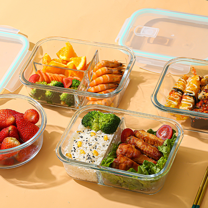 Food Storage Cabinet - ガラス製鮮度保持容器 高硼珪酸耐熱電子レンジ対応弁当箱 冷蔵庫専用密閉ボウル 食品保存容器