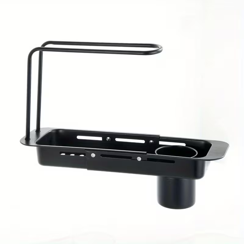 Food Storage Organiser - 洗練されたデザイン、拡張可能なステンレス製キッチンシンクオーガナイザー - スポンジホルダー付き食器乾燥ラック、あらゆるシンクに適合