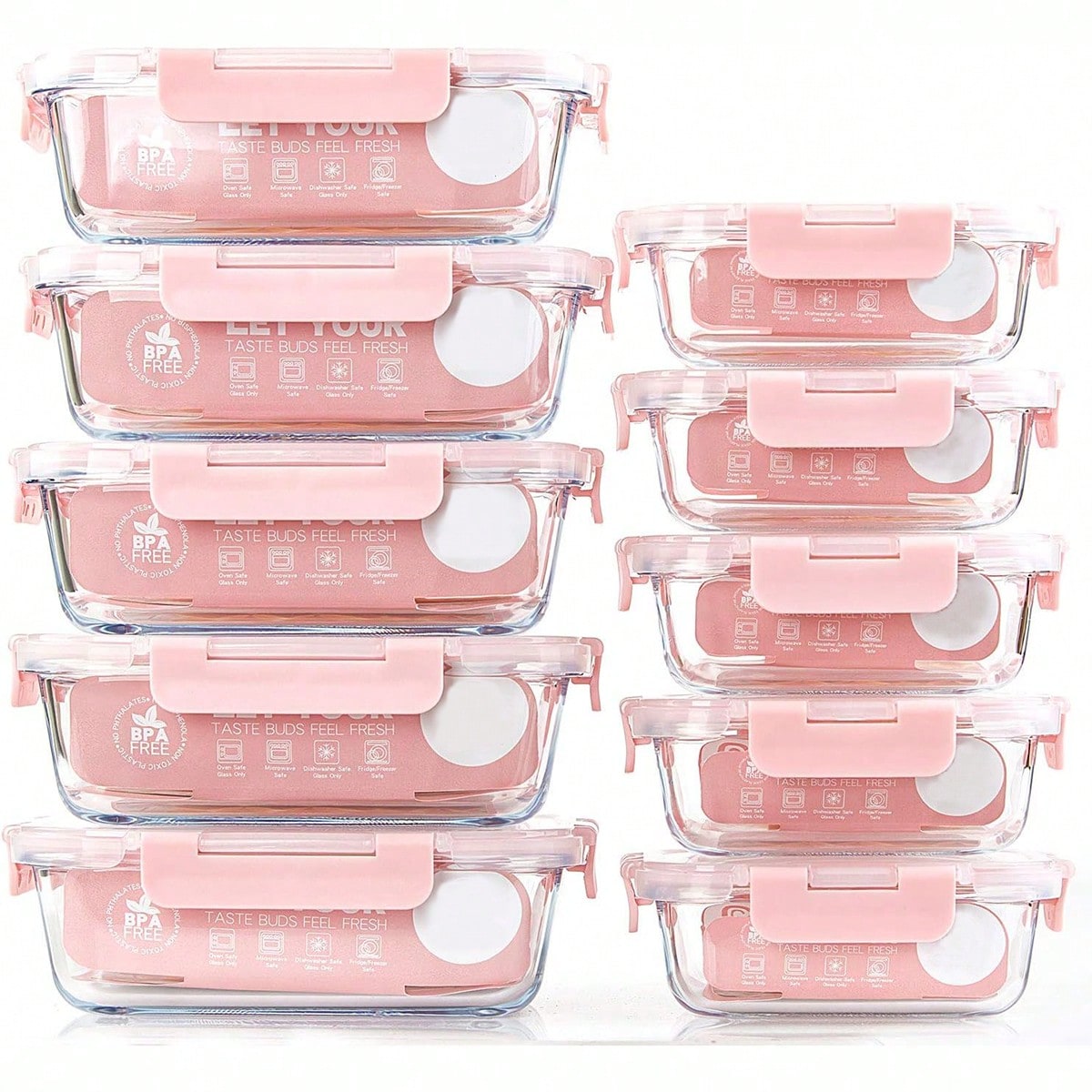 Food Storage With Colander - 10個入りガラス製ミールプレップ容器、蓋付き食品保存容器、気密ガラスランチボックス、電子レンジ、オーブン、冷凍庫、食洗機対応
