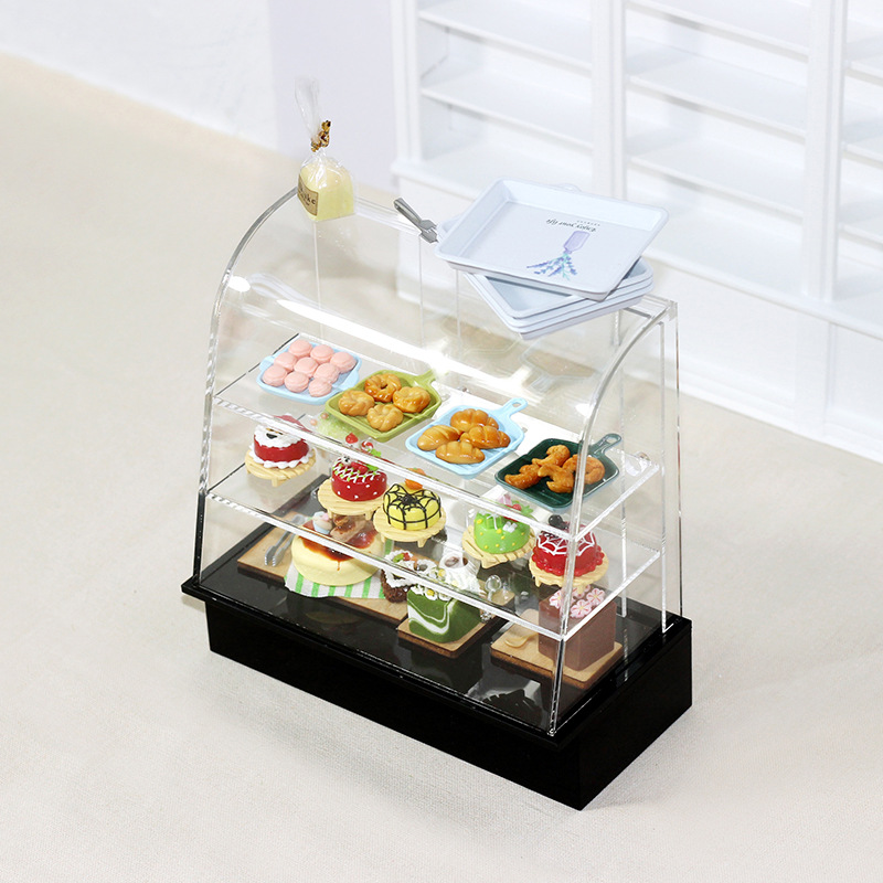 Food Storage In Cabinets - 1/12ドールハウスミニチュアフードベーカリーショップケーキディスプレイカウンターリーキャビネットショーケース棚手作りドールハウス