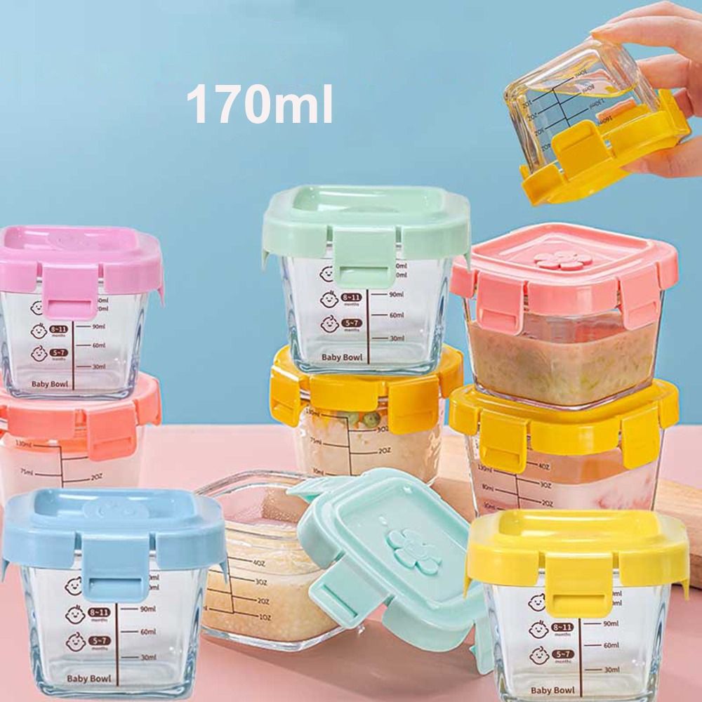 Food Storage Frozen - 小さな石、ベビーカップ、電子レンジ対応、冷凍用のガラス食品収納ボックス、170ml