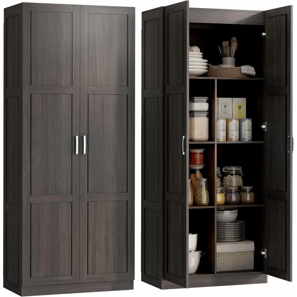Food Storage In Cabinets - HOMCOM 71インチ 高さのあるキッチンパントリーキャビネット 4つの調節可能な棚付き エスプレッソカラー |