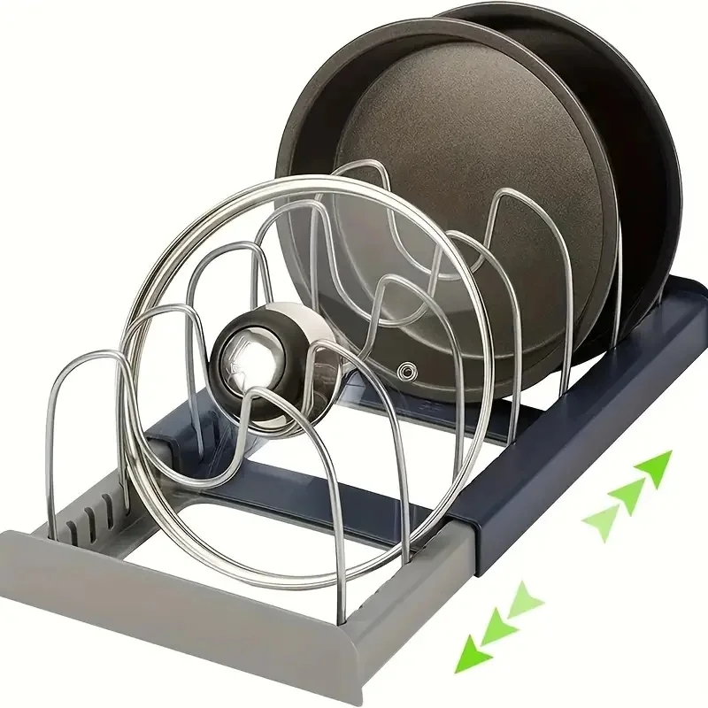 Food Storage Organiser - 拡張可能なステンレス鋼の収納ラックキッチンキャビネットホルダーパンポット蓋まな板乾燥調理器具ディッシュラックオーガナイザー