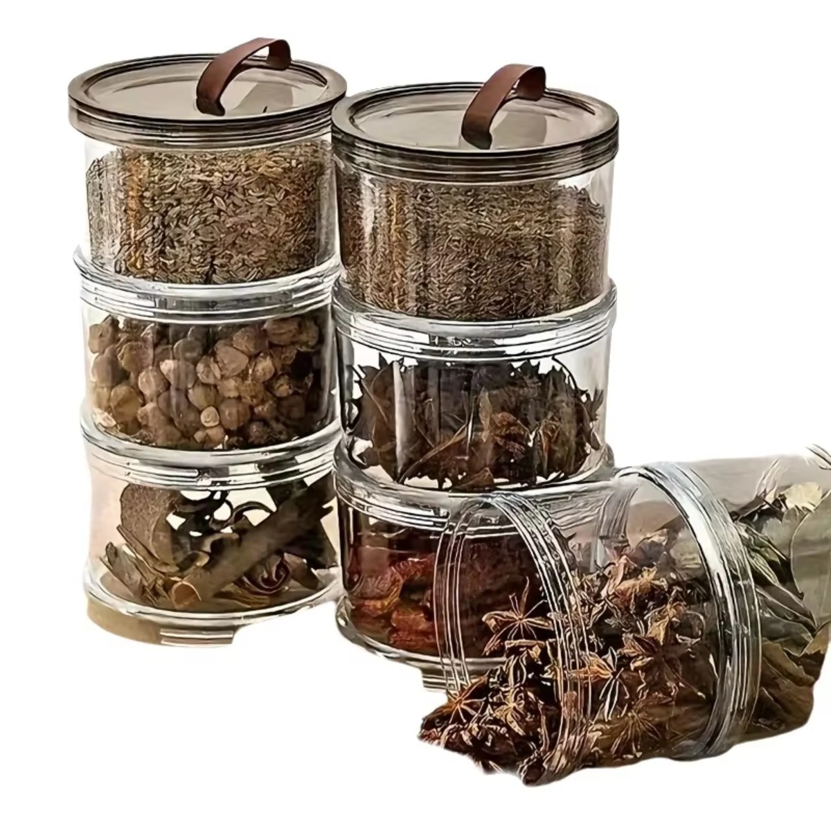 Food Storage Jars Plastic - 3層式丸型手持ちスパイスボックス 多層式鮮度保持容器 透明密閉ジャー 食品グレードの穀物・スナック・スパイス保存容器