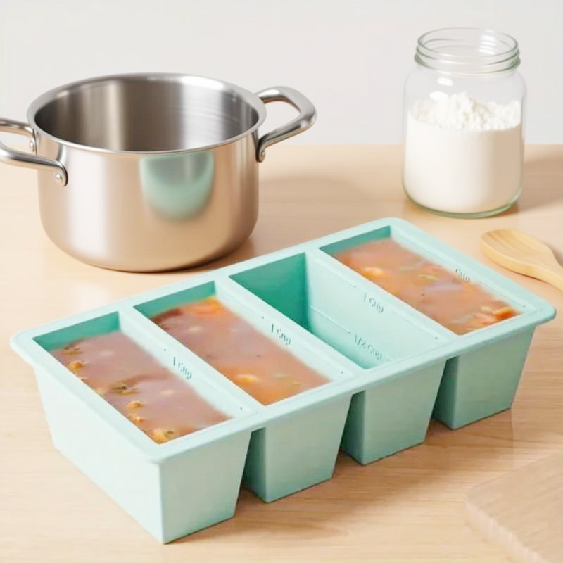 Food Storage Frozen - 1Pc シリコーン冷凍トレイ蓋付き 4 グリッド収納ボックス食品冷凍容器冷凍包装ボックス家庭用キッチン用品
