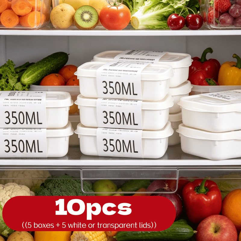Food Storage Containers With Lids - 10個入り再利用可能スタッカブル食品保存容器セット 5つの容器+5つのランダムカラー蓋 小分け冷凍容器 ランチ弁当箱