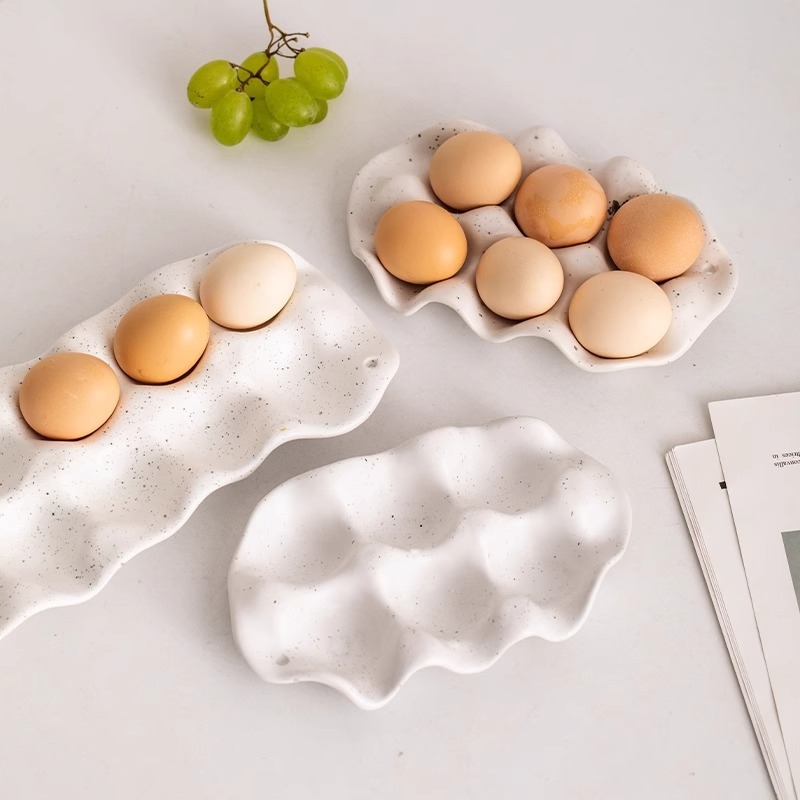 Egg Storage Holder - シンプルなセラミック製の卵ホルダー収納ボックス、キッチン用、家庭用冷蔵庫専用、保存と整理に。
