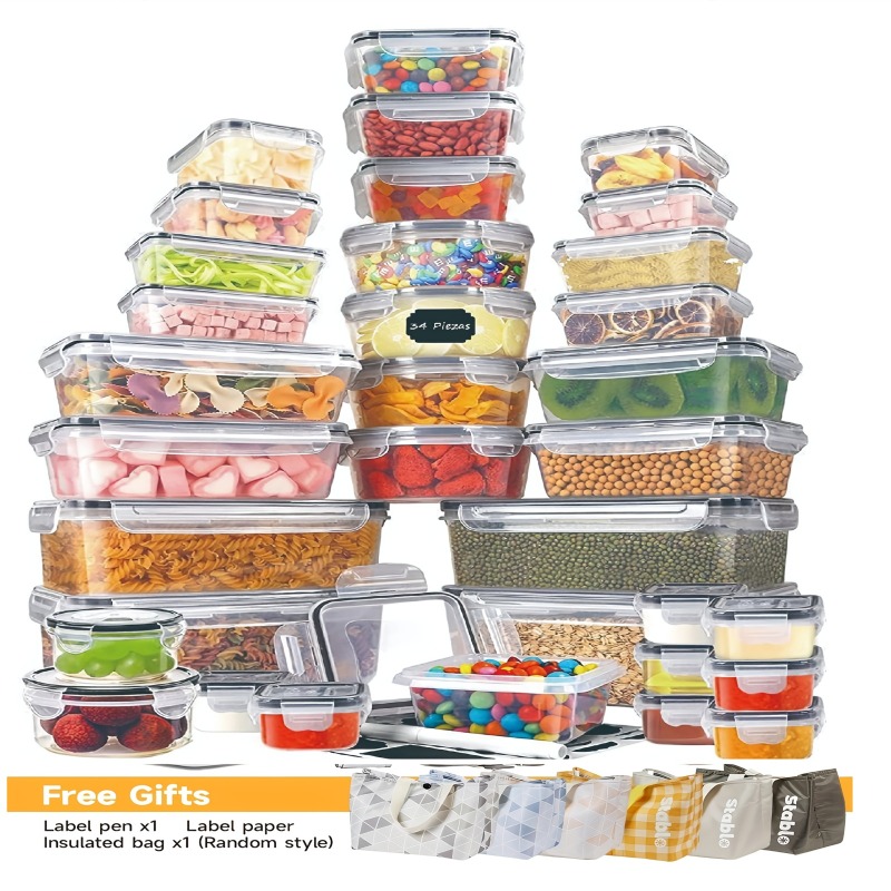Food Storage With Colander - 48個入り BPAフリー食品保存容器セット – キッチン、パントリー、旅行用の蓋とラベル付き気密容器24個