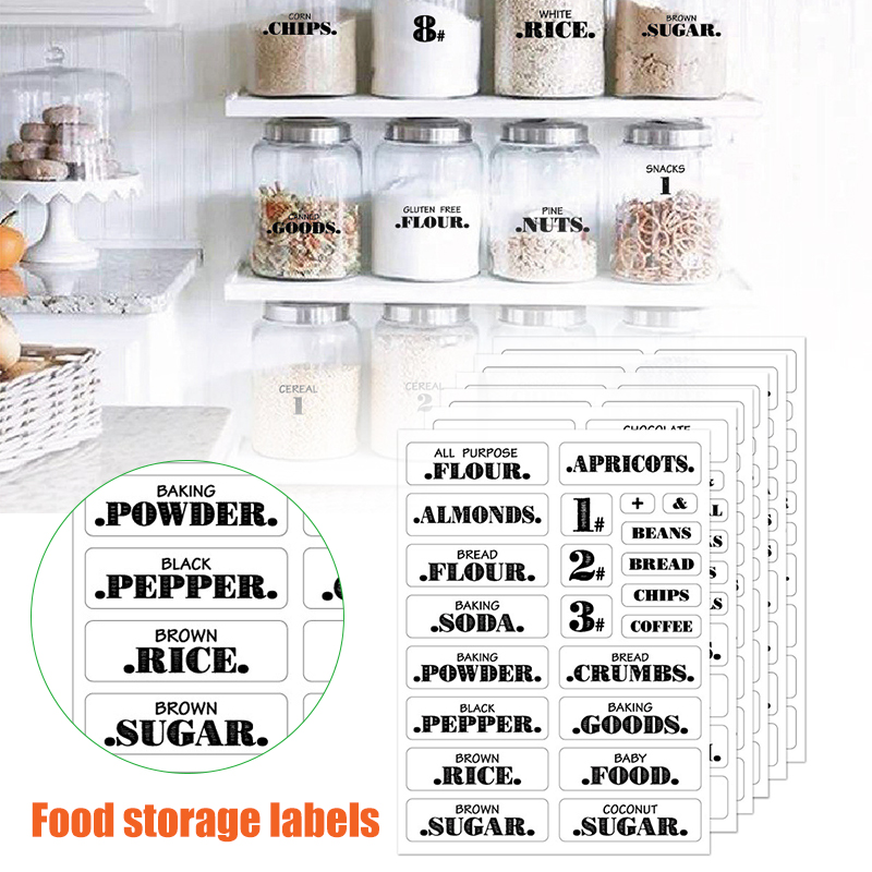 Food Storage Labels - 防水キッチンフードステッカー,132個,食品の瓶,調味料用,食品用,ラテックスラベル