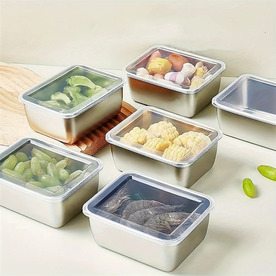 Food Storage Containers With Lids - 1/3/5 個ステンレス鋼食品収納ボックス鮮度保持ボックス蓋付き、長方形ソーセージ麺フルーツ皿カバー付き