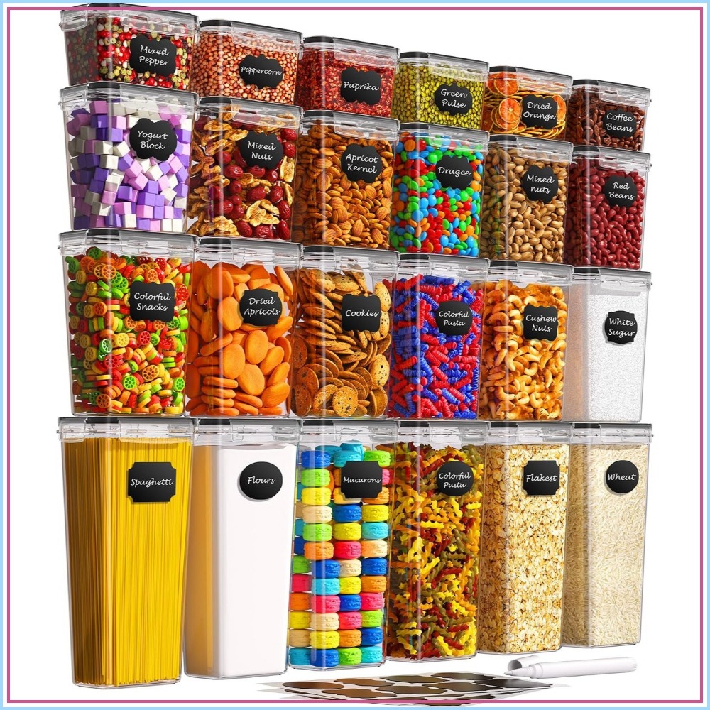 Food Storage Containers With Lids - 24個入り気密食品保存容器、蓋付き、BPAフリープラスチック、漏れ防止キッチンキャニスター、シリアル、小麦粉、砂糖用、ラベルとマーカー付き