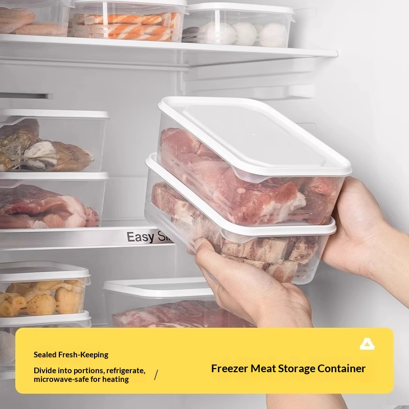 Food Storage Frozen - 2000ml冷蔵庫用冷凍肉鮮度保持ボックス、耐冷プラスチック製スタッカブルキッチンオーガナイザー（蓋付き）