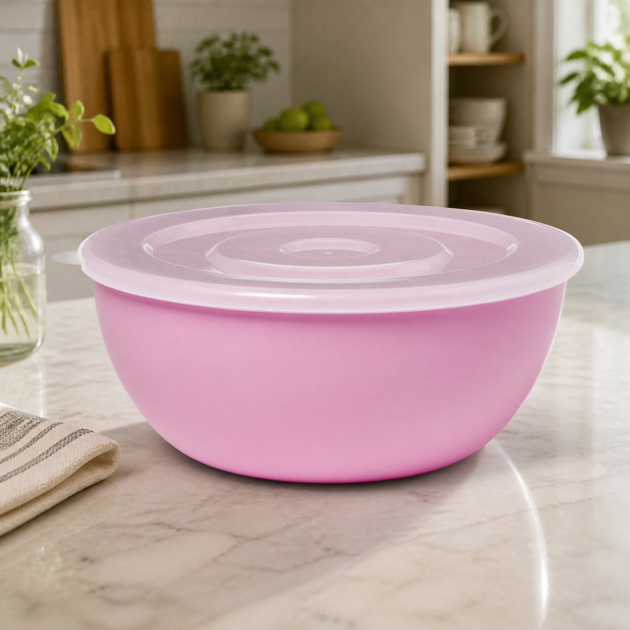 Food Storage Containers With Lids - ピンクのボウルと一致する蓋、キッチン、寮、食事の準備や残り物の保存に適した耐久性のある食品保存容器