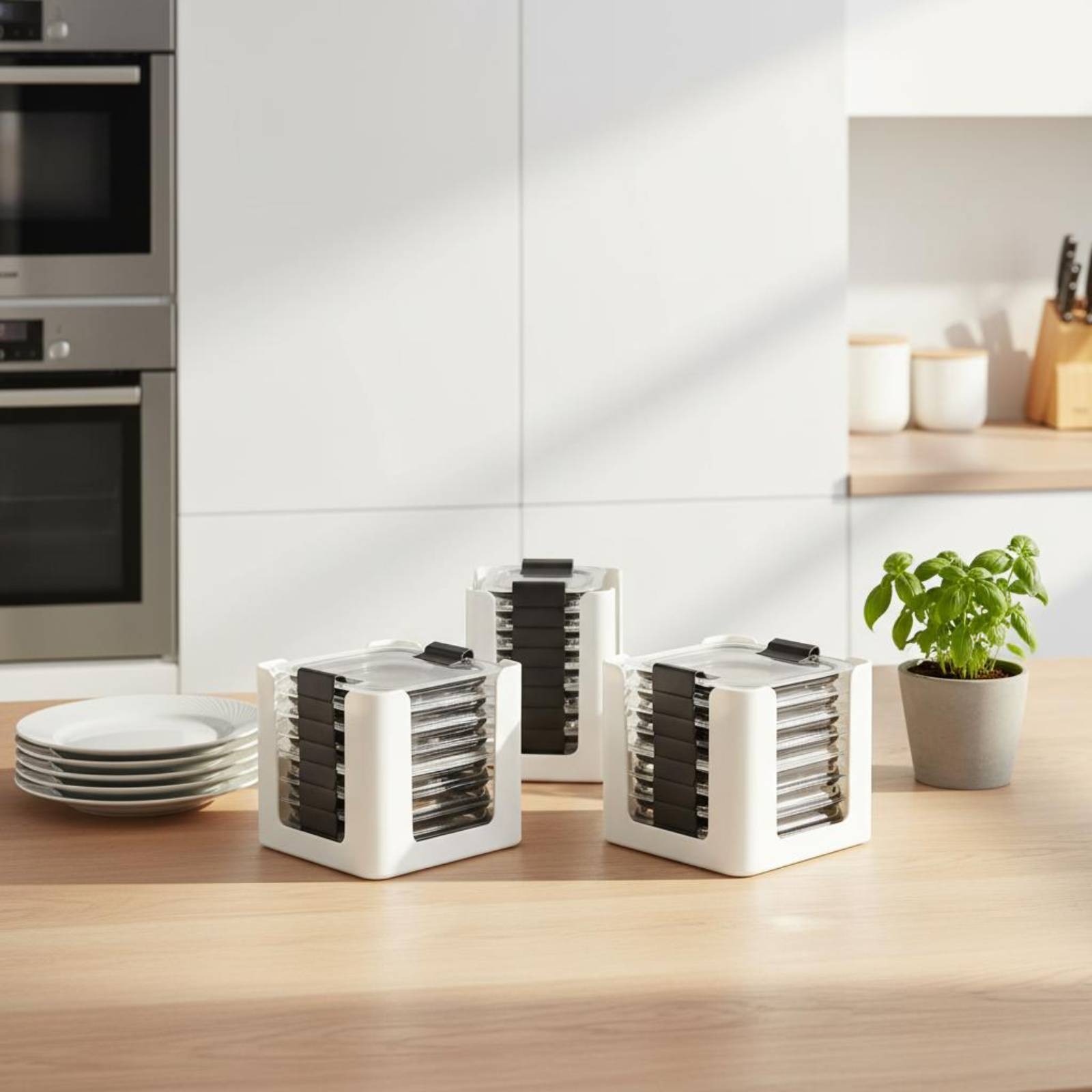 Food Storage Containers With Lids - 3ピース蓋収納ラック長方形食品容器蓋オーガナイザー丸みを帯びた正方形の開口部BPAフリー キッチンキャビネット用