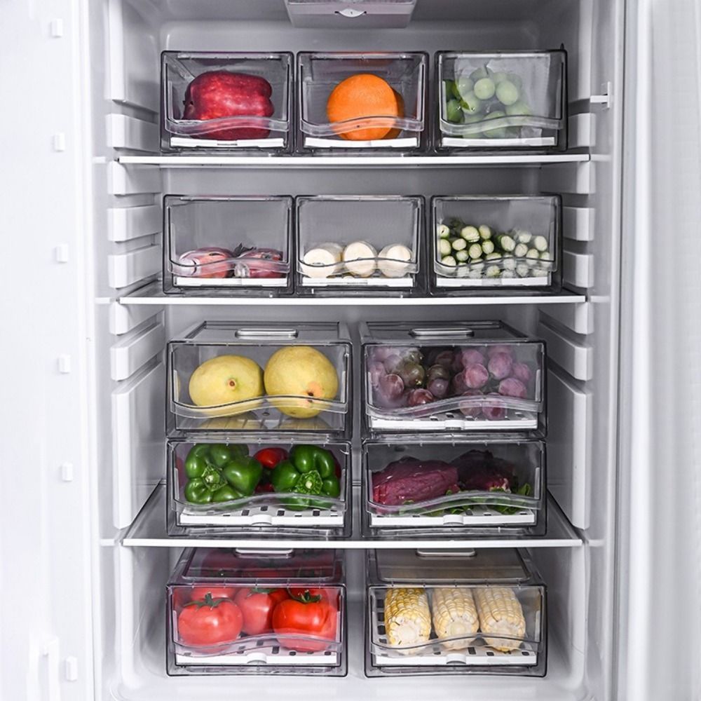 プラスチック製引き出し式鮮度保持ボックス 透明 積み重ね可能 - Food Storage Frozen のレビューと価格