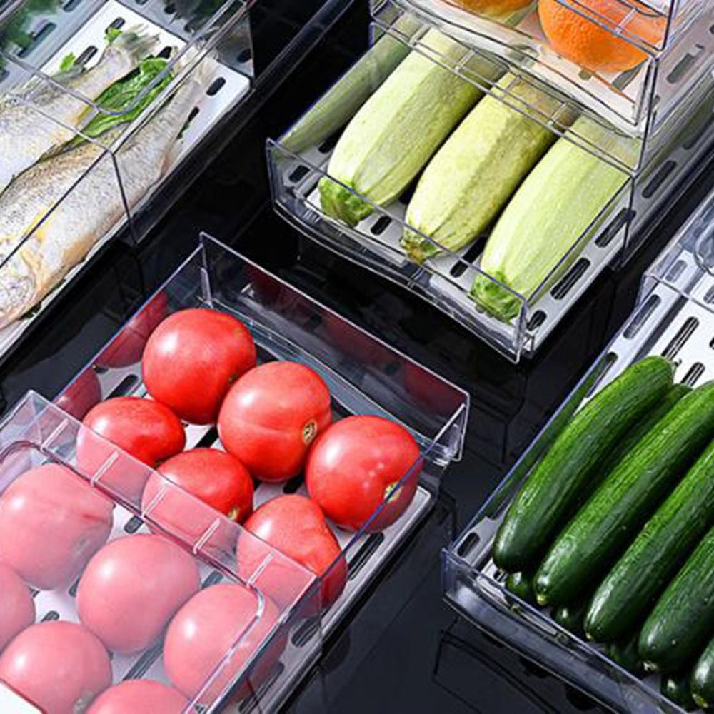 プラスチック製引き出し式鮮度保持ボックス 透明 積み重ね可能 - Food Storage Frozen のレビューと価格