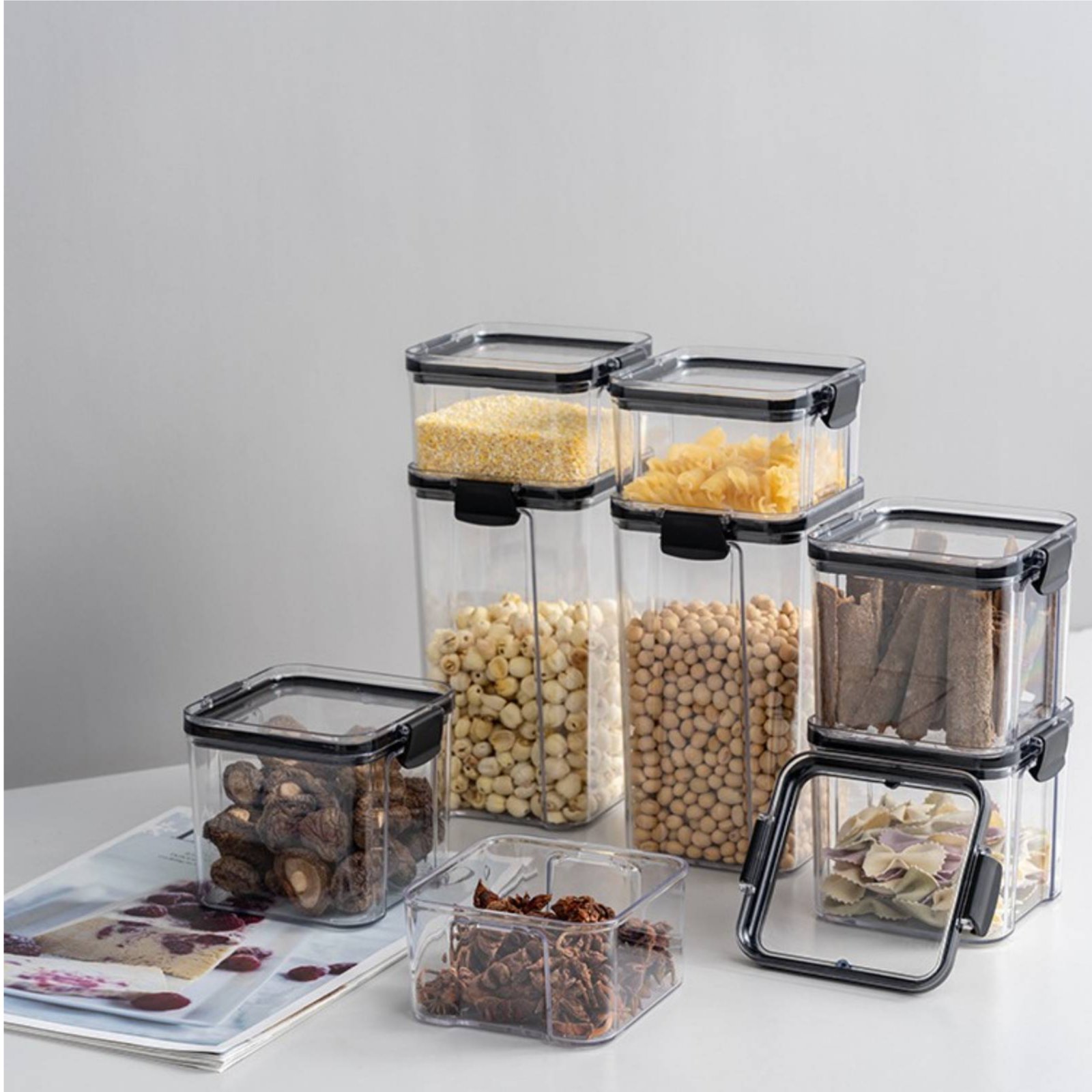 気密食品保存容器、防湿密閉穀物保存瓶、透明プラスチックキャニ - Food Storage Jars Plastic のレビューと価格