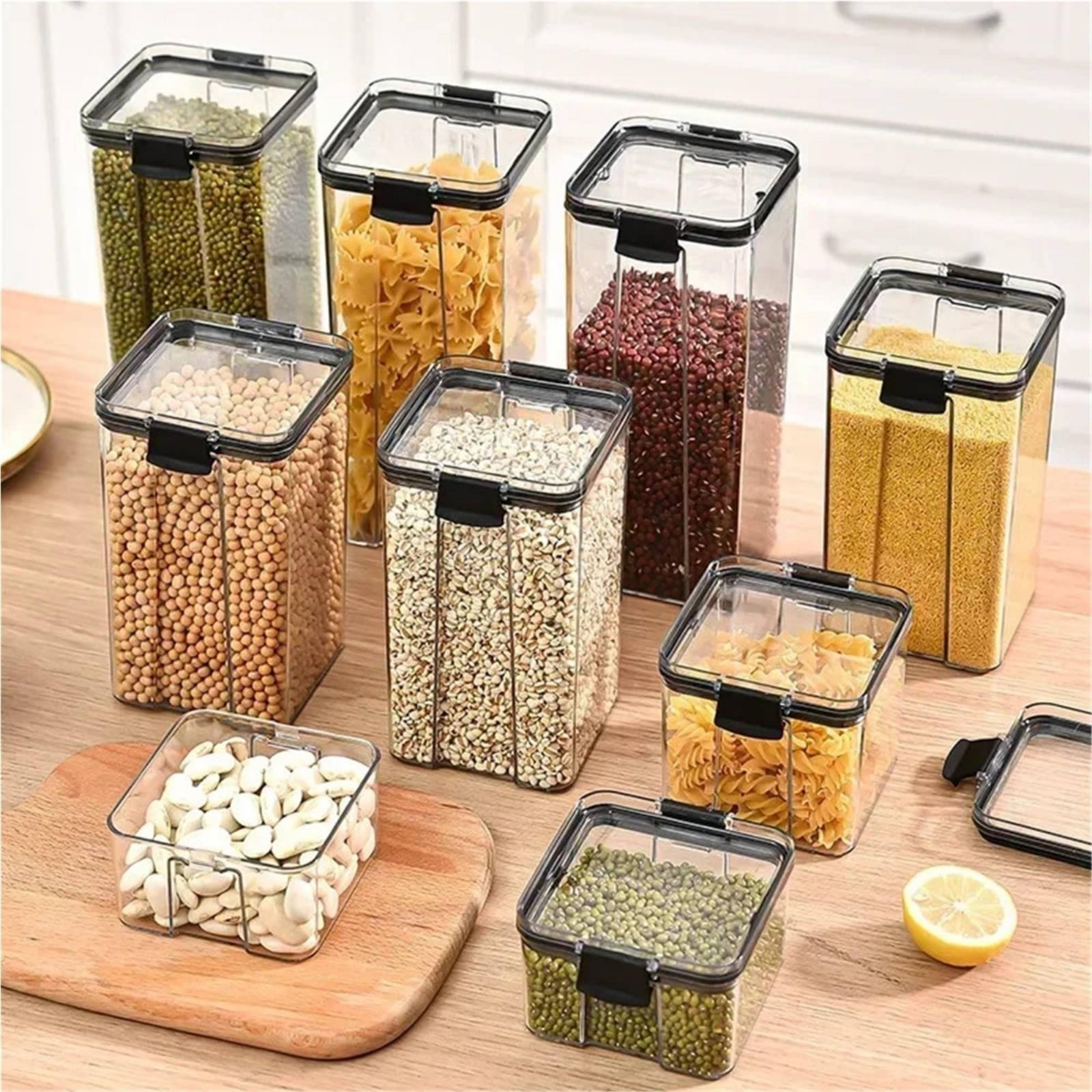 気密食品保存容器、防湿密閉穀物保存瓶、透明プラスチックキャニ - Food Storage Jars Plastic のレビューと価格