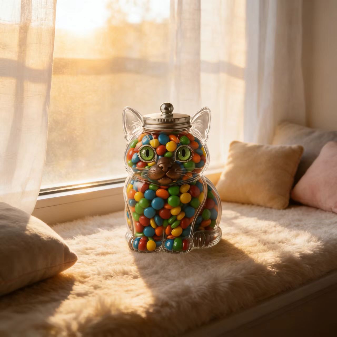 可愛い猫型のガラス製キャンディジャー、気密蓋付き、食品グレー - Food Storage Jar Glass のレビューと価格
