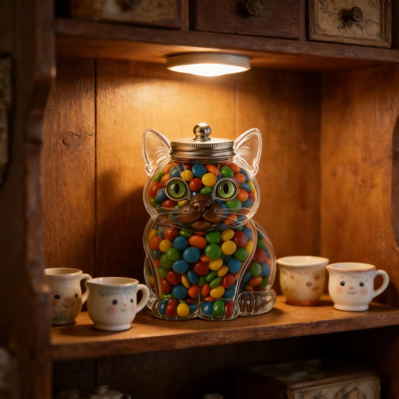 可愛い猫型のガラス製キャンディジャー、気密蓋付き、食品グレー - Food Storage Jar Glass のレビューと価格