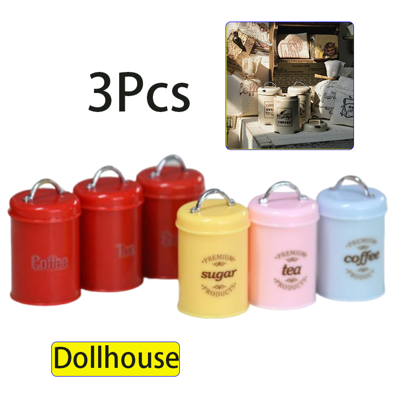 3 個ミニチュアドールハウスミニ食品/紅茶/コーヒー缶ラウン - Food Storage Plastic のレビューと価格