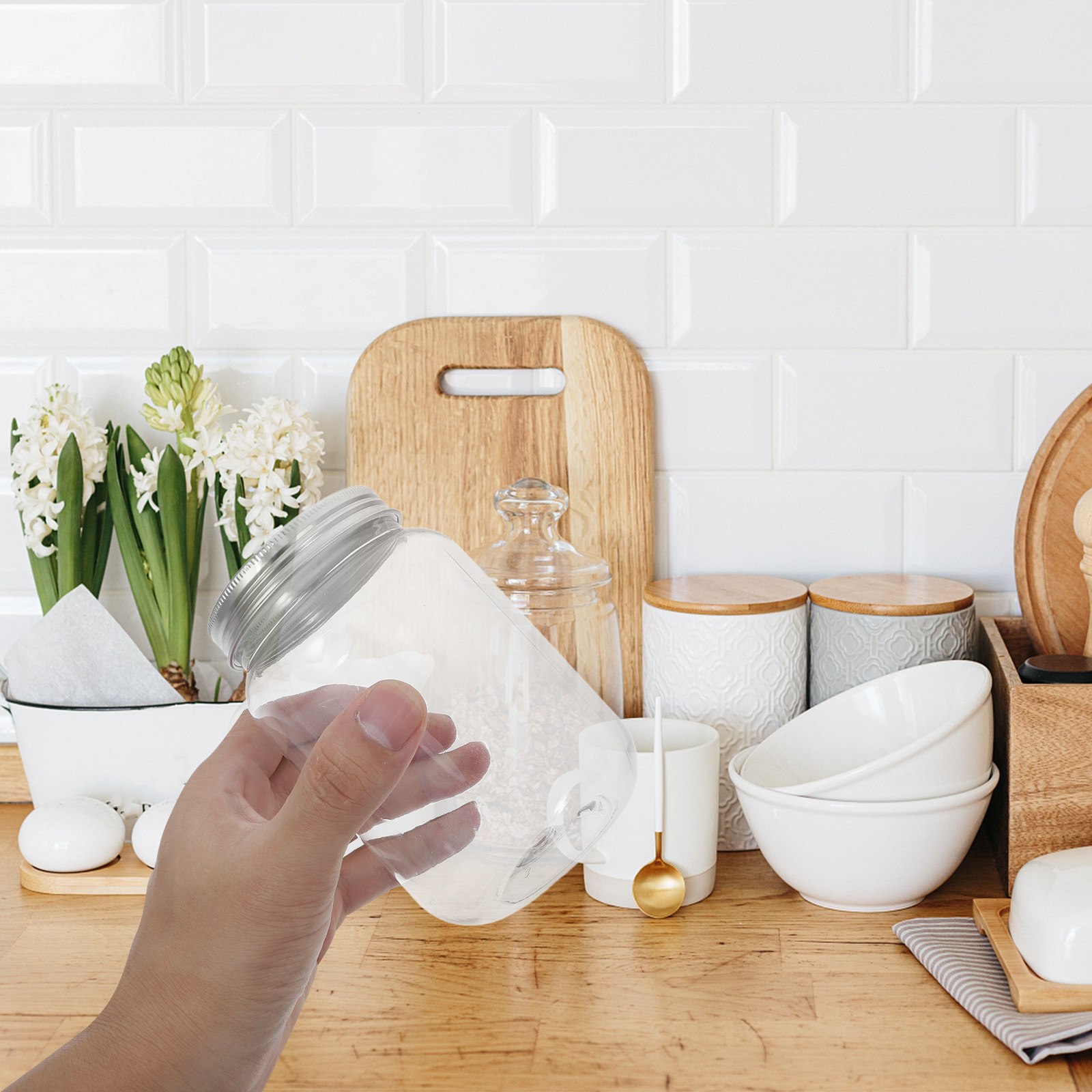 4個入り透明プラスチックジャー、気密蓋付き、キッチン収納用、 - Food Storage Jars Plastic のレビューと価格