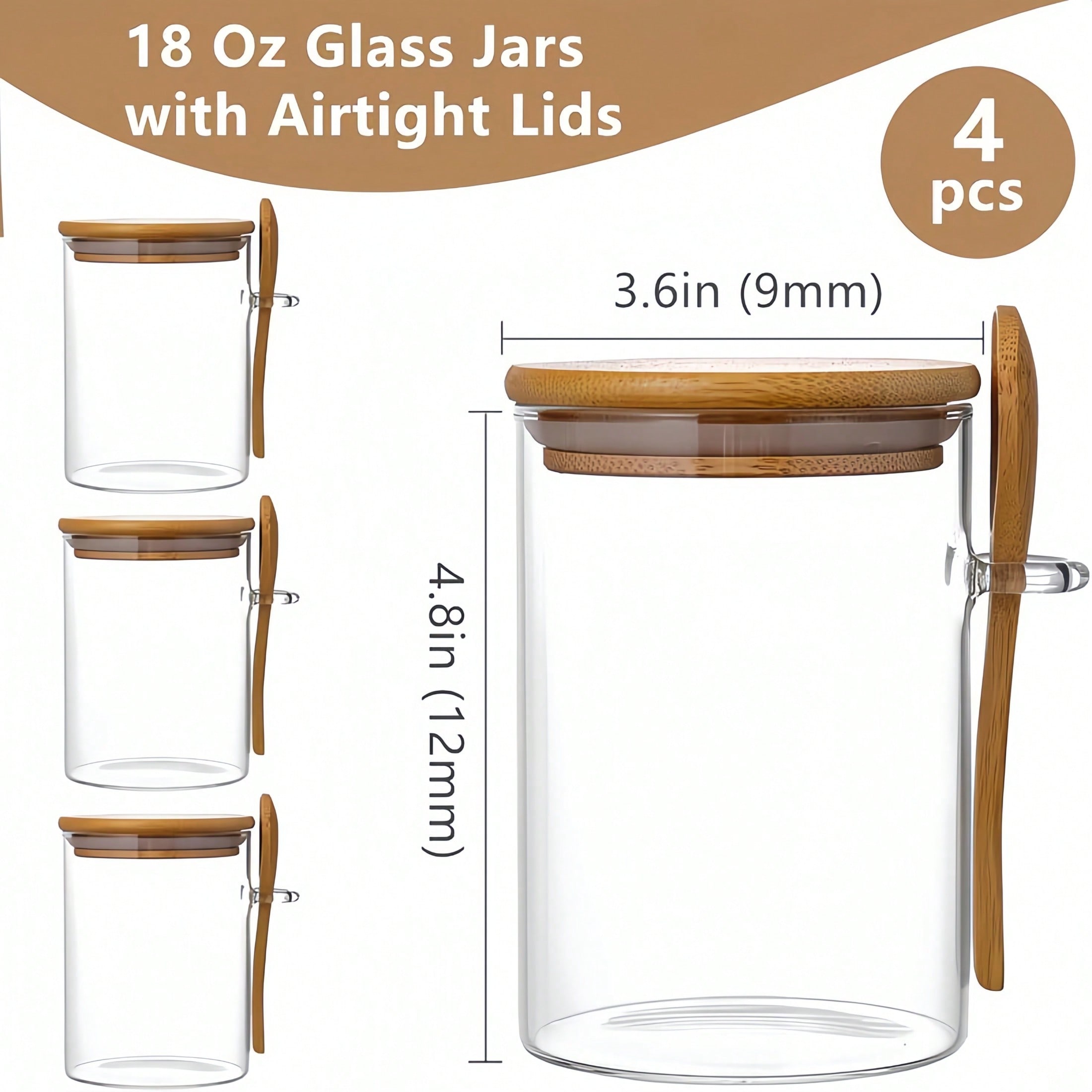 4ピース収納セット（収納ジャー4個+蓋4個+スプーン4本）竹 - Food Storage Jar Glass のレビューと価格