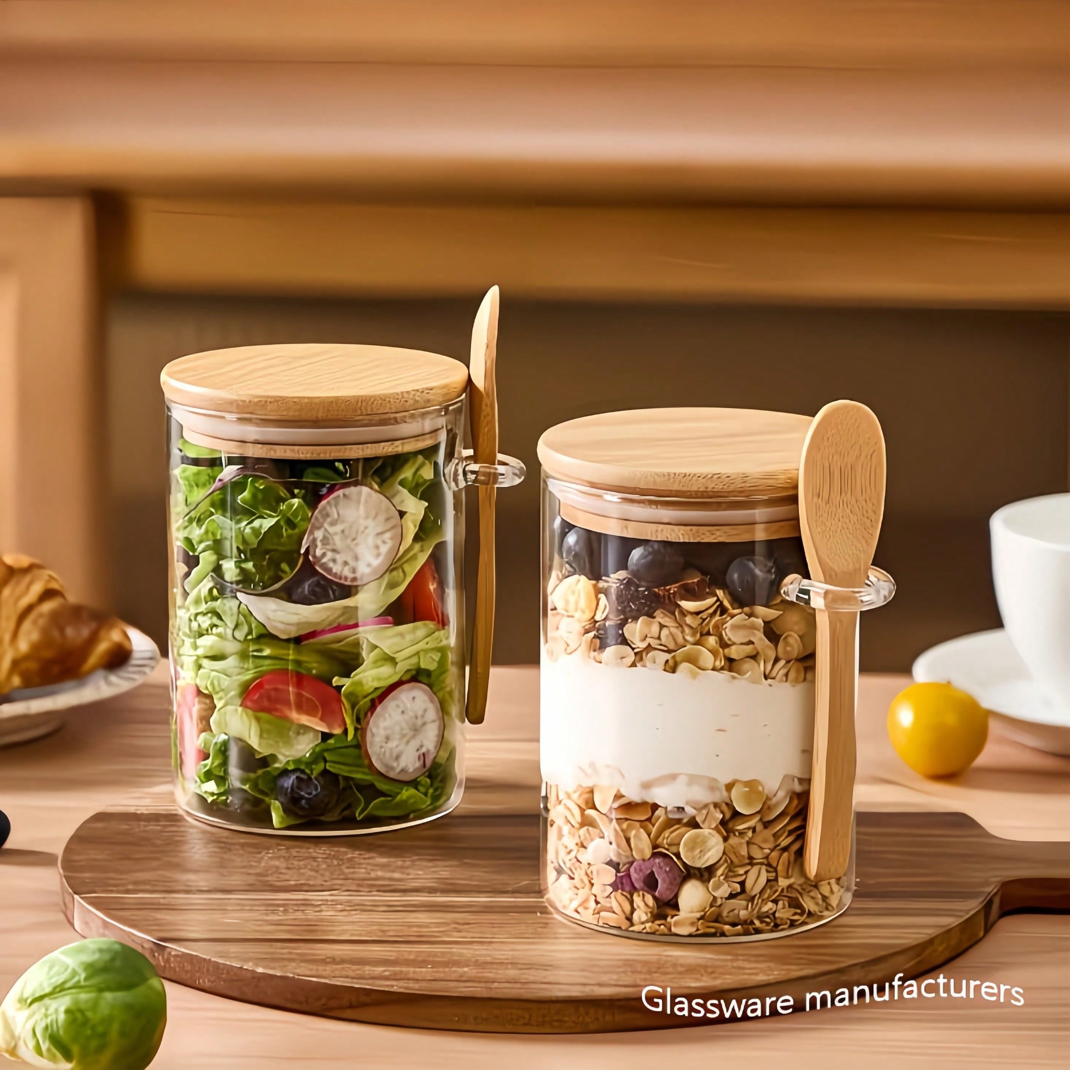 4ピース収納セット（収納ジャー4個+蓋4個+スプーン4本）竹 - Food Storage Jar Glass のレビューと価格
