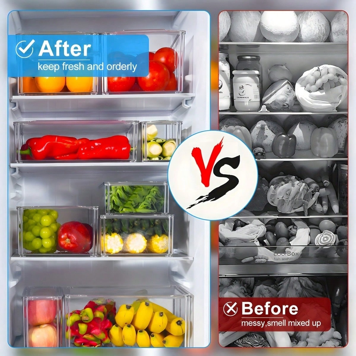 7個/14個セットの積み重ね可能な冷蔵庫用収納ボックス（蓋付 - Food Storage In Cabinets のレビューと価格