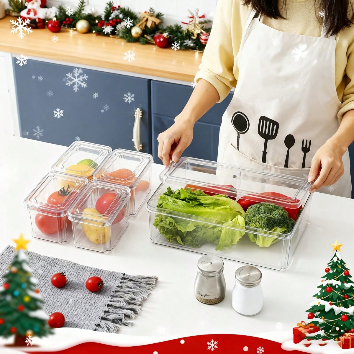 7個/14個セットの積み重ね可能な冷蔵庫用収納ボックス（蓋付 - Food Storage In Cabinets のレビューと価格