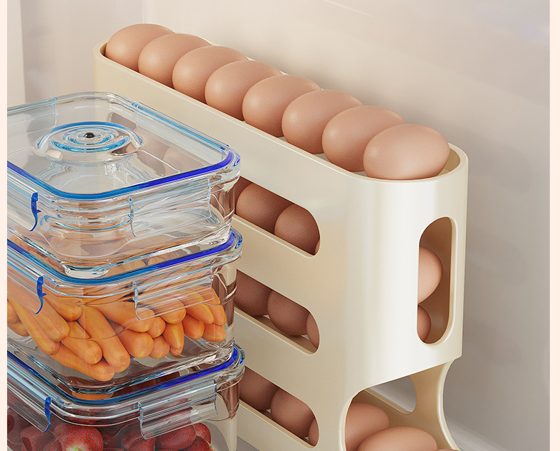 キッチンオーガナイザー 30個卵自動回転ホルダー 冷蔵庫収納 - Egg Storage Holder のレビューと価格